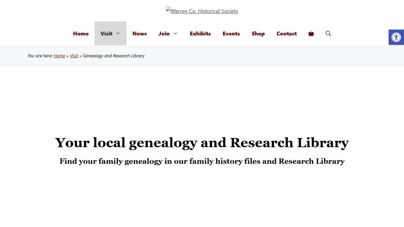 Genealogy and Research Library - Warren Co. Historical Society